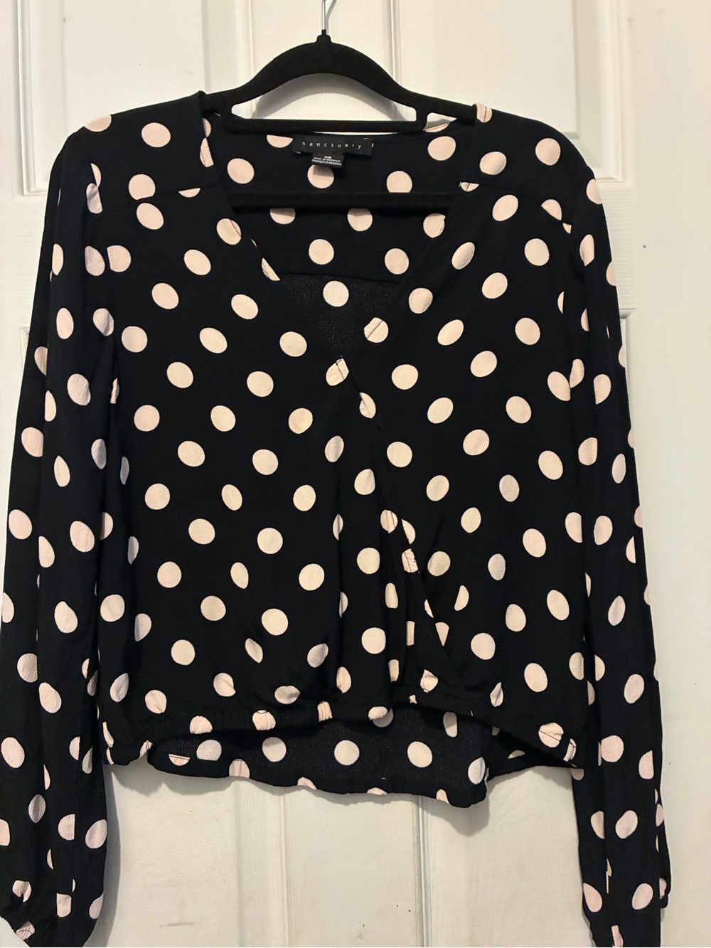 Sanctuary Black Polka Dot Long-Sleeve Blouse - Pink Dots
